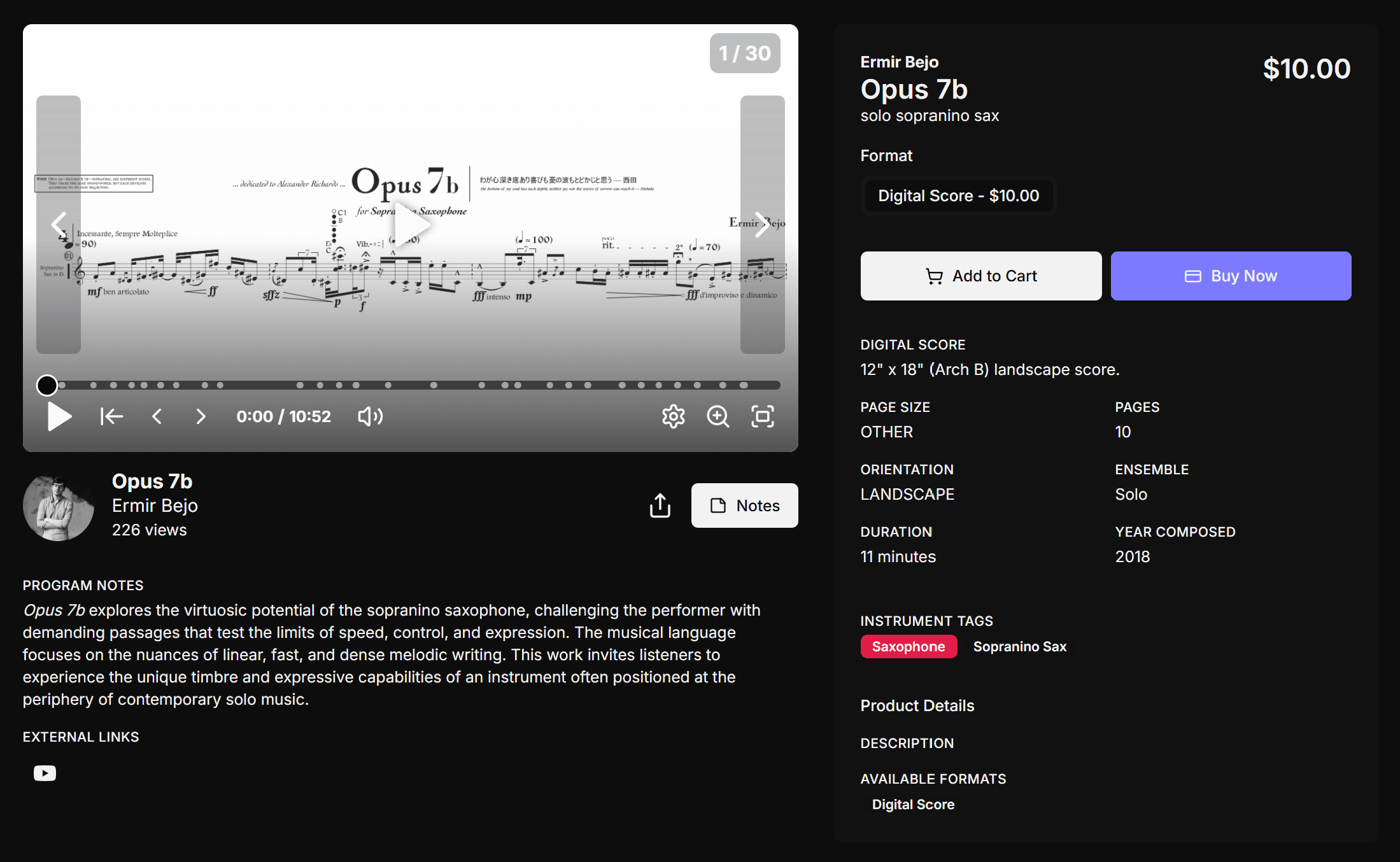 Digital score storefront screenshot